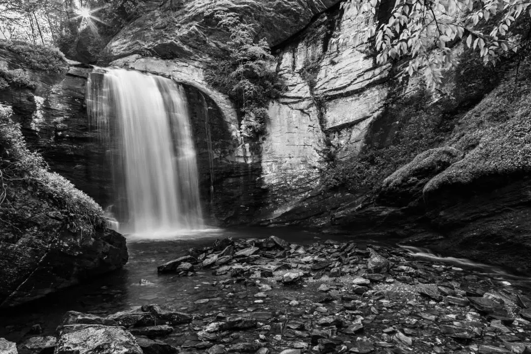 waterfall black and white